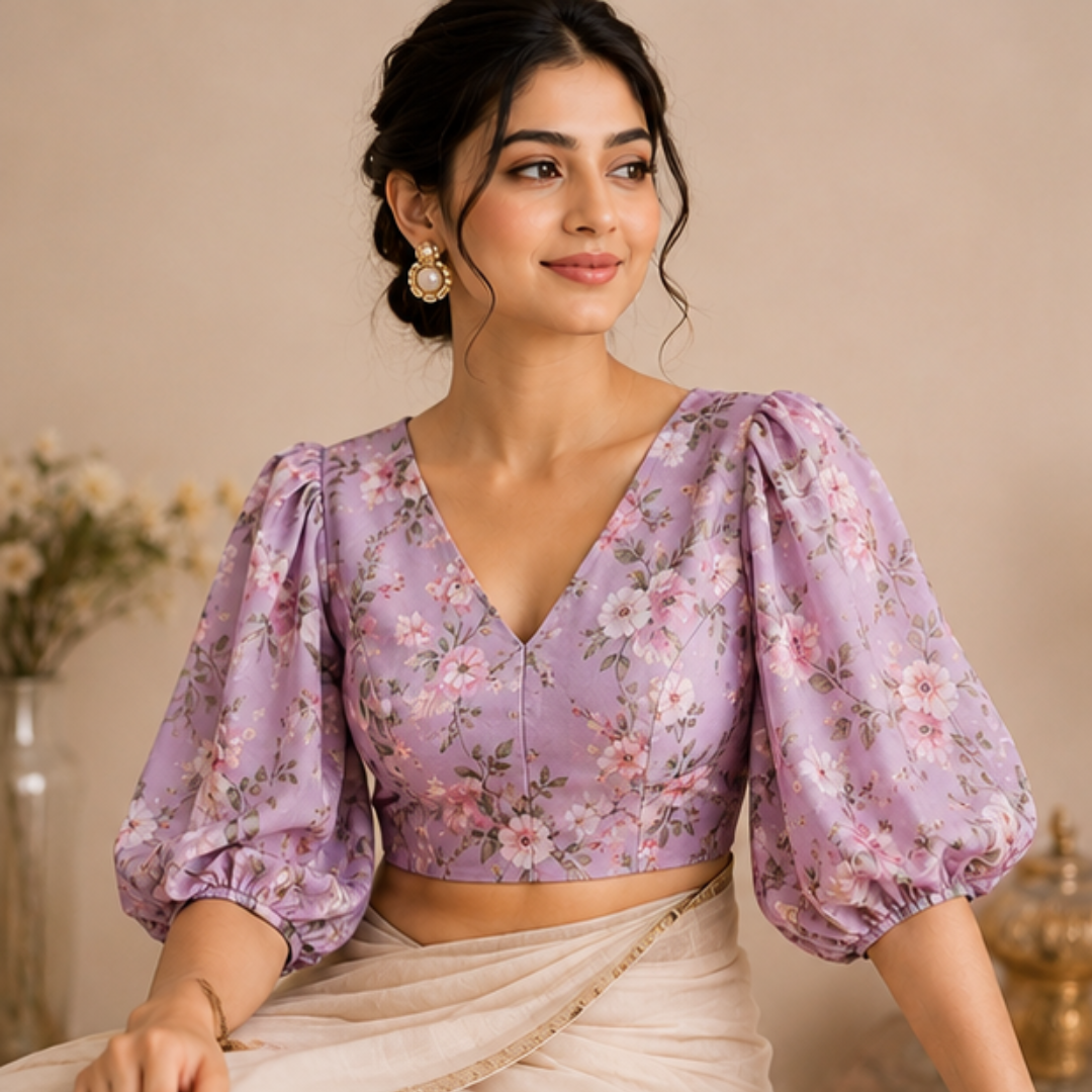 Lavender Bloom Designer Saree Blouse